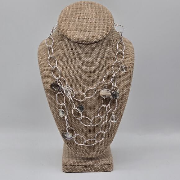 Beachcore Abalone Shell Clear Faceted Beads Charms Silver Tone Chain Necklace - Picture 11 of 16